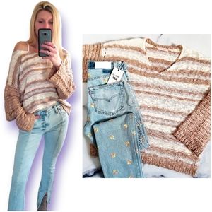 NEW Crochet Knit Slouchy V-neck Sweater